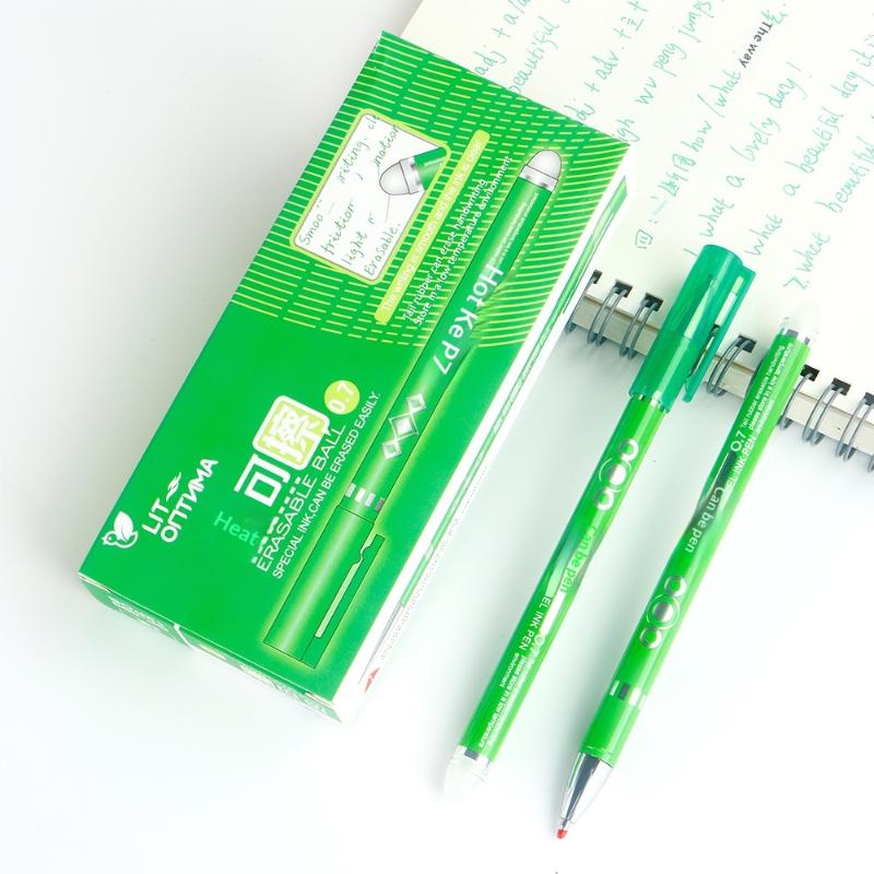 

0.7mm Erasable Ball Pen 12pcs/Pack, Red Blue Black Gel Ink Pens for Students Writing, Exam Homework Office Supplies зелений