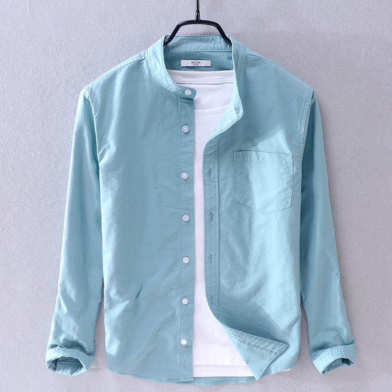 Spring Autumn New Solid Color Fashion Stand Collar Shirt Man High Street Casual Loose Button Long Sleeve Pure Cotton Cardigan