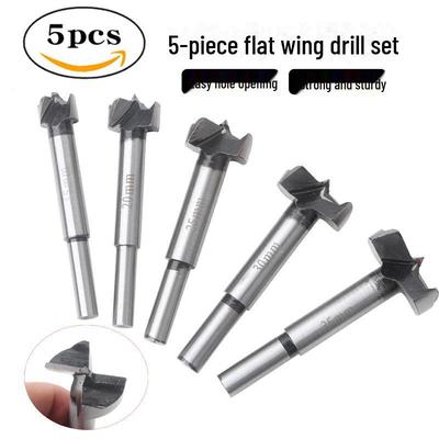 5-Piece Woodworking Hole Punch Drill Set - Flat Wing Cutter & Hinge Positioner