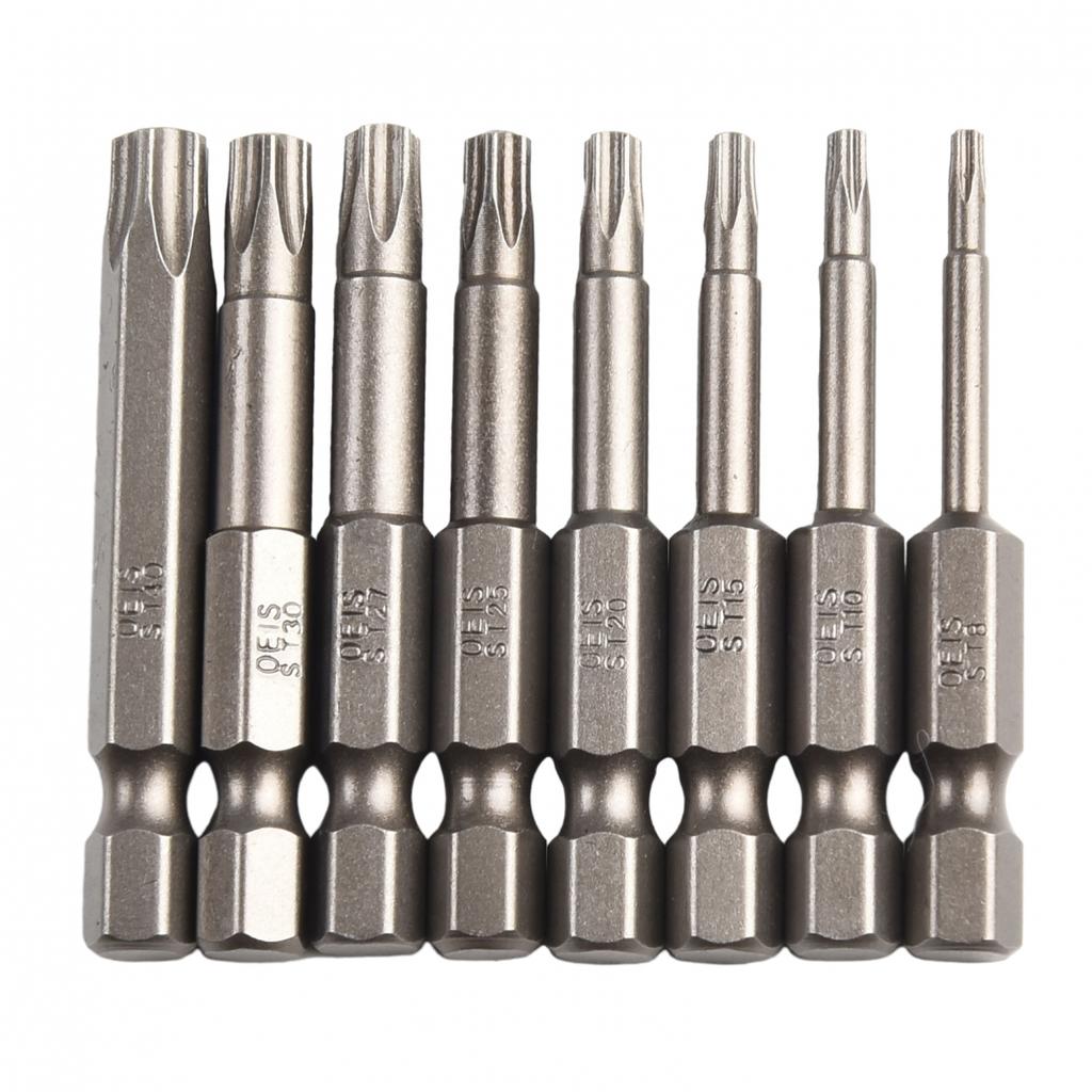 8Pcs 50mm 1/4 Hex Shank Magnetic Five-point Torx Screwdriver Bits Set T8-T40