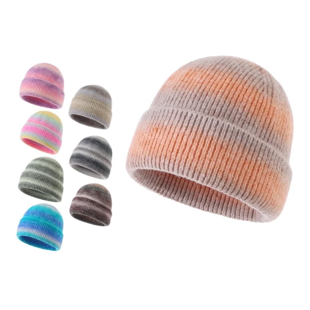 Gradient Color Knitted Beanie Hat Windproof Pullover Hat Trendy Warm Winter Cap Autumn Winter