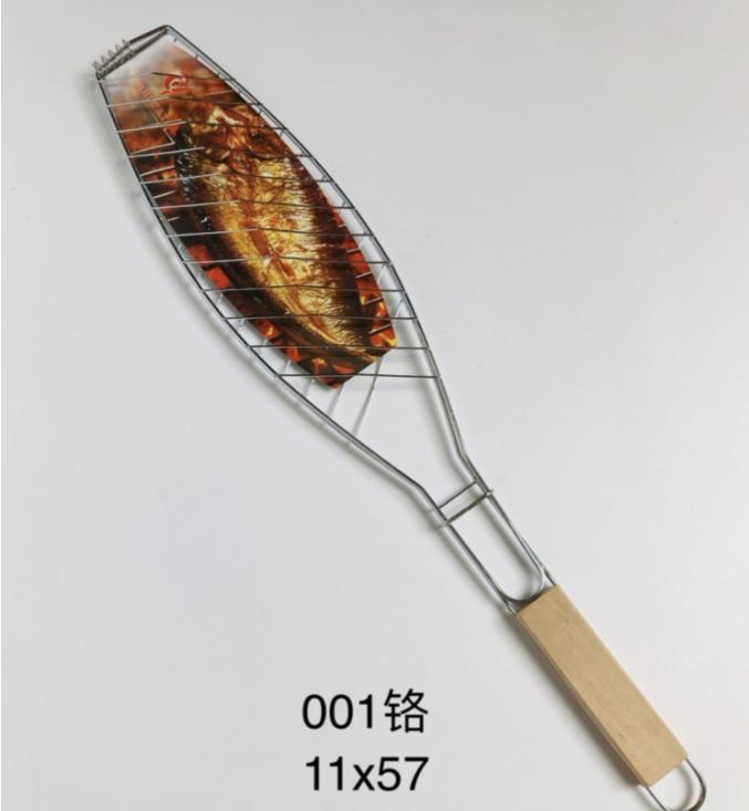 Stainless Steel Fish Grill Basket with Flat Handle 11x57 cm Chrome Plated Wire Mesh Barbecue Tool for Outdoor Cooking One Size серебряный