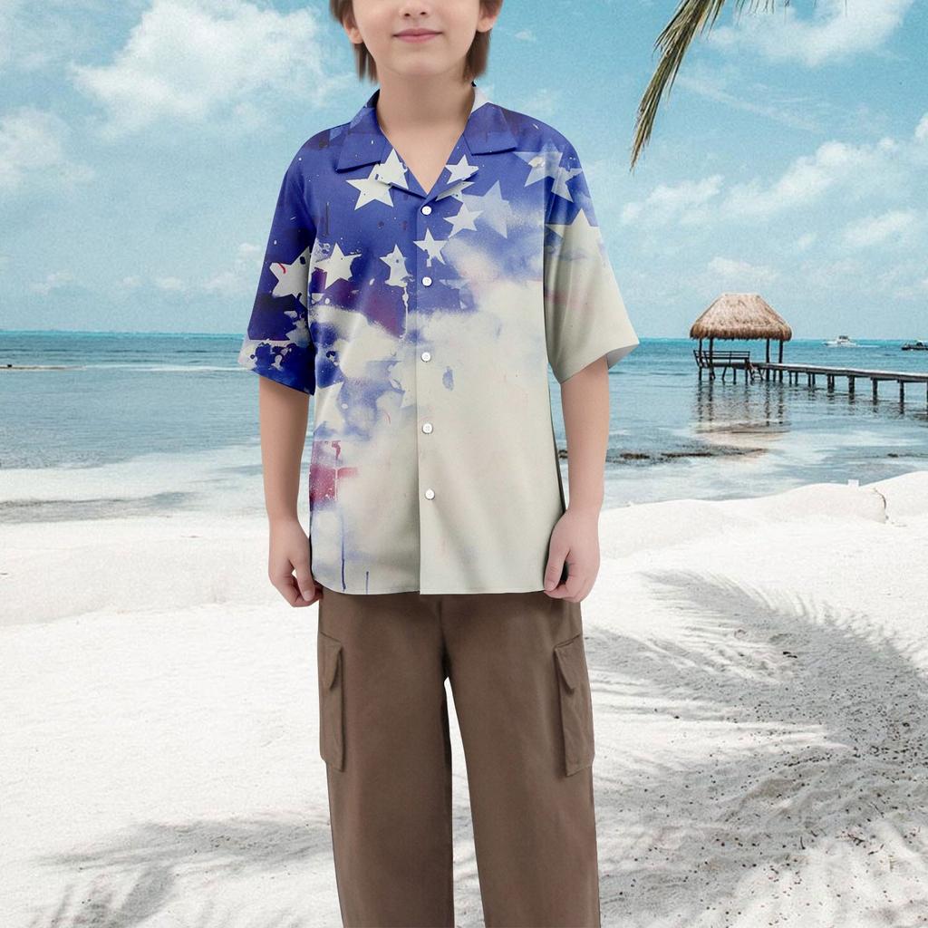 Lässiges lockeres Kurzarmhemd für Jungen mit modischem bedrucktem Hemd-Top