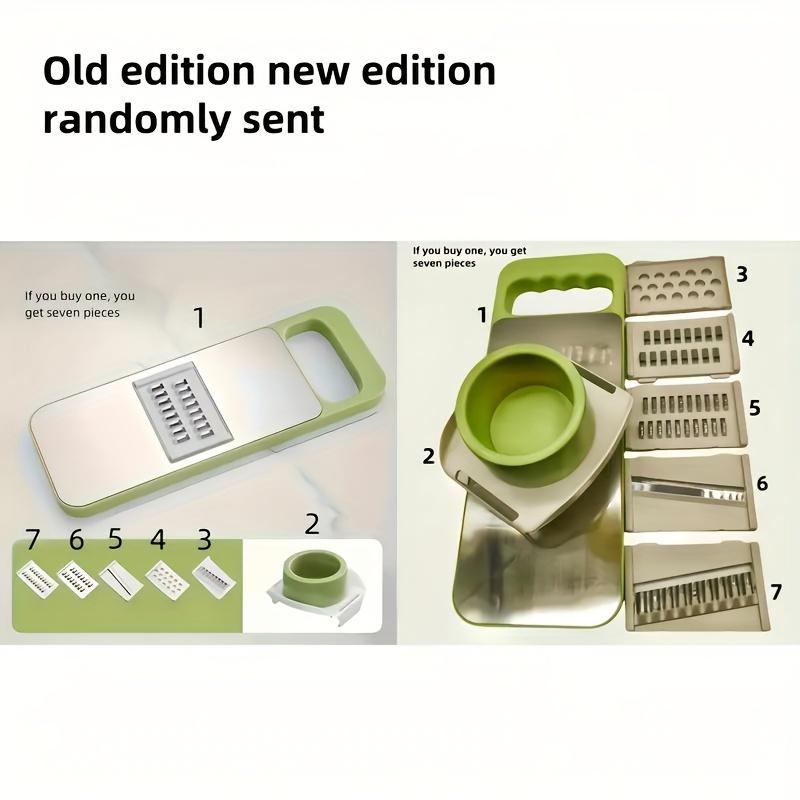 7pcs of stainless steel multifunctional vegetable slicer and grater suit, interchangeable blades, manual kitchen gadget kit