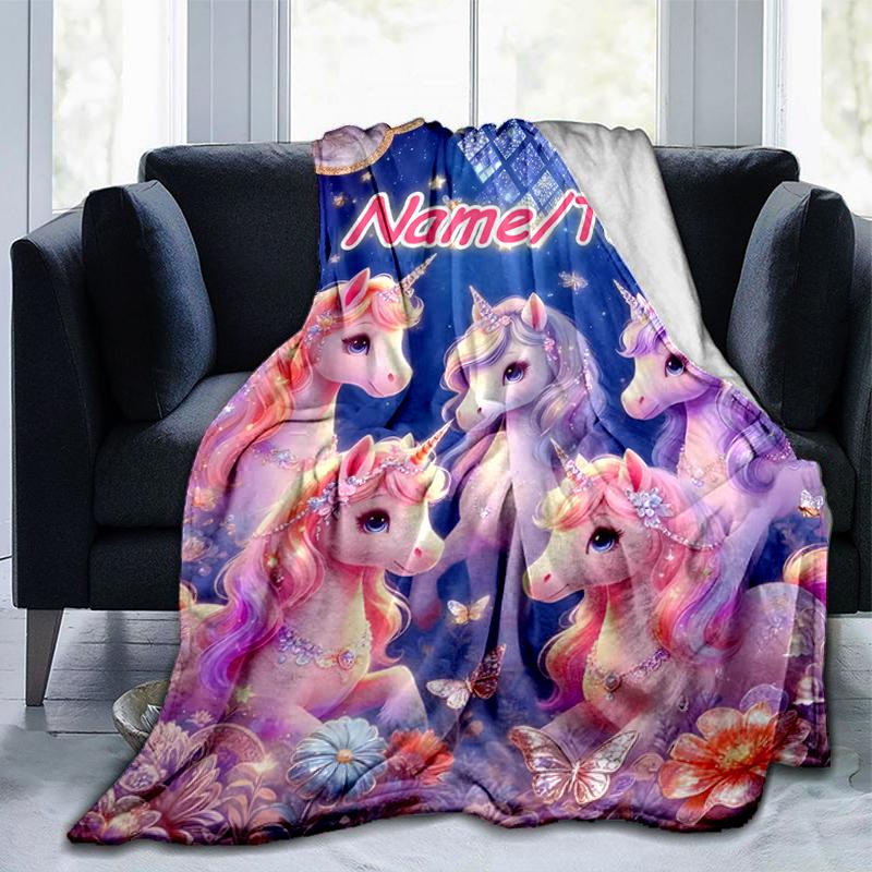 1PC Custom Name Unicorn Fantasy: Name/Text Art Outdooor Flannel Blankets Throw Blanket All-Season Throw Gift Bedspread for Couch, Bed, Camping Holiday