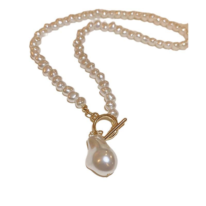 Irregular Baroque Glass & Pearl Layered Sweater Chain Necklace for Women