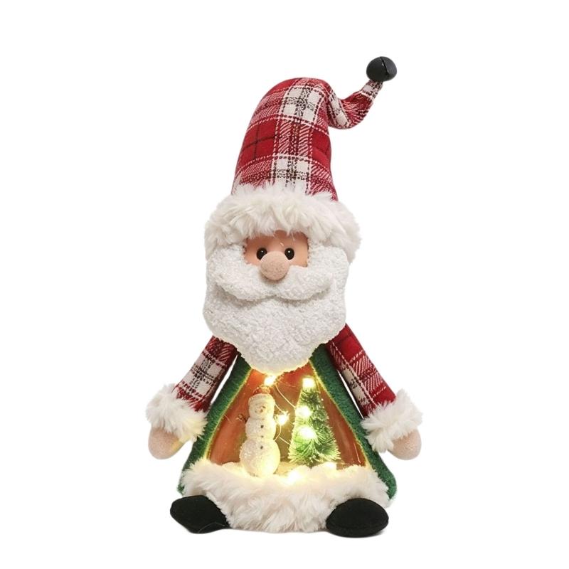 Holiday Display Figurine With Warm LED Glowing, Soft Fabric Christmas Tabletop Decors, Santa Snowman Deer Doll for Shelves, Mantels, and Counters