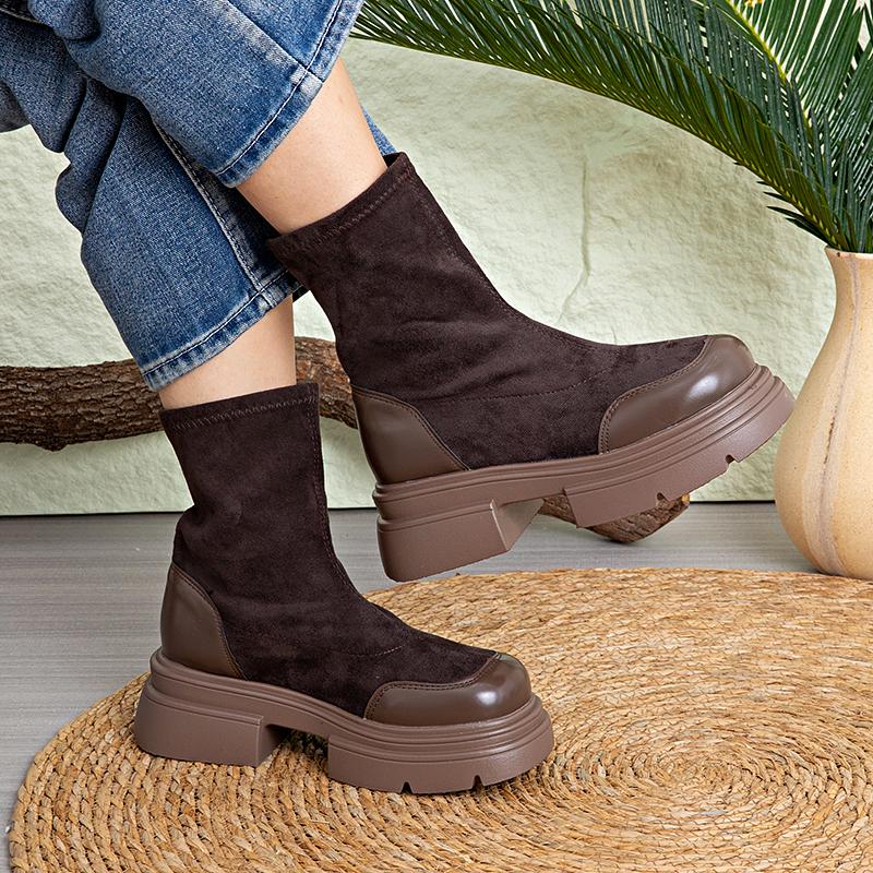 Vintage Britse Stijl Laarzen voor Dames Zomer Nieuw Warm Veelzijdig Dikke Zool Blokhak Korte Laarzen Stretch Slanke Laarzen Comfortabel Zachte Zool Antislip