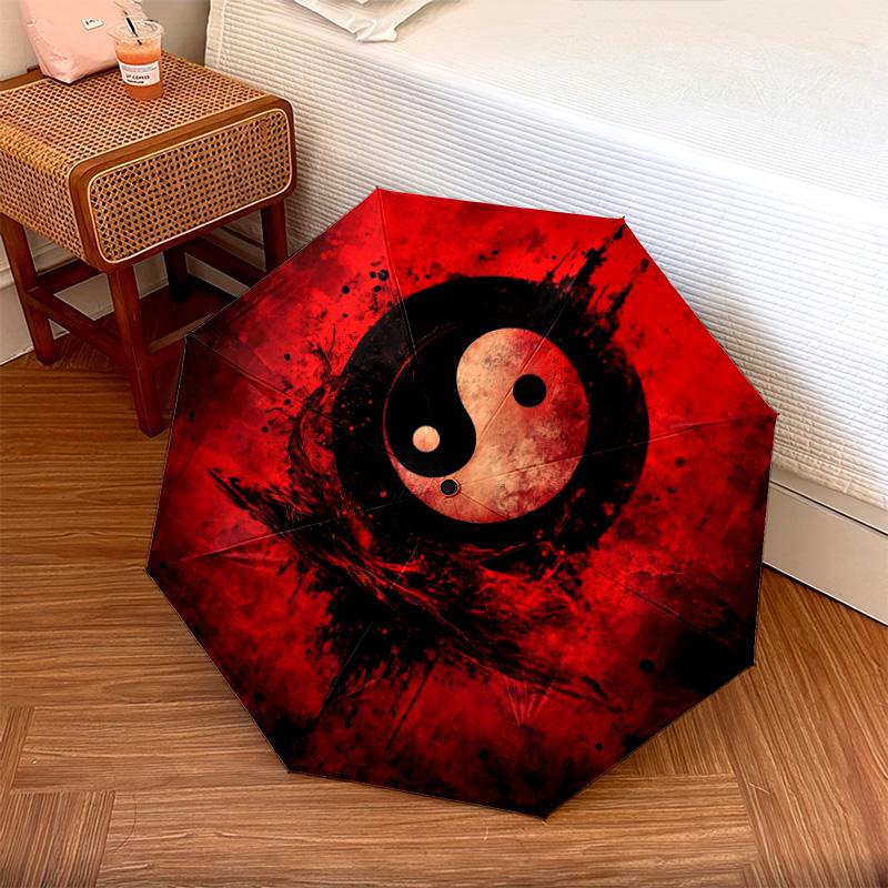 Yin-Yang Symbol  Pattern, Automatic Folding Umbrella, Portable and Foldable Design, 8 Ribs, a Christmas or Birthday Gift.
