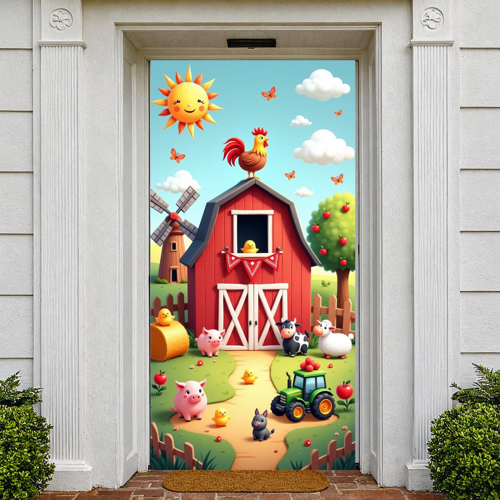 Farm Animal Banner Cute Animal Figures Farm Background Farmyard Background Colorful Farm  Barnyard Backdrop For Kids