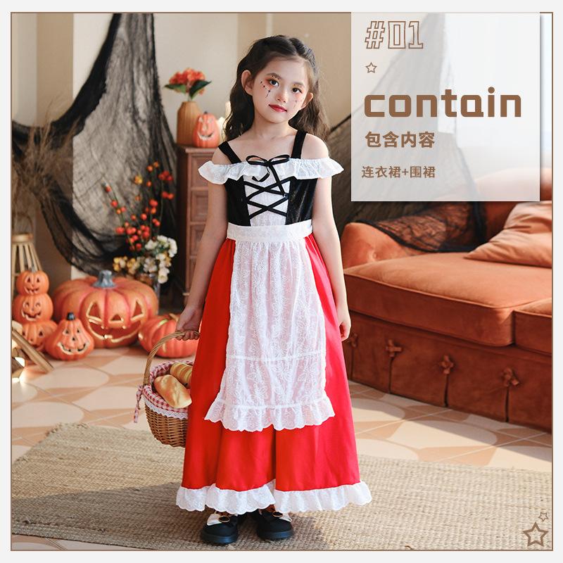 Halloween Children's Clothing Little Red Riding Hood Shawl Cape Pastoral Girl Princess Skirt Children's Show Costume