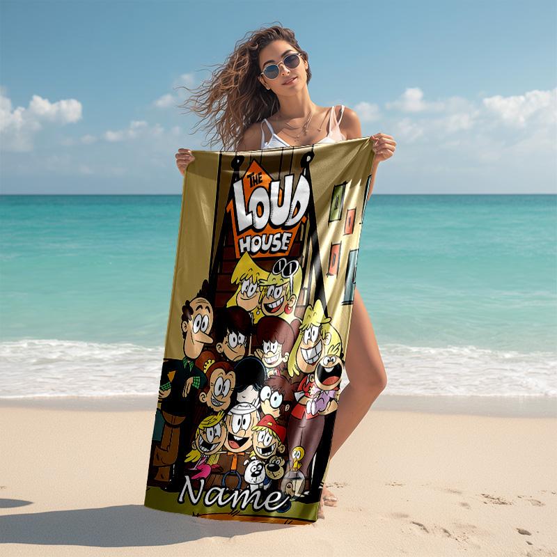 Personalized customized proof beach towel with The Loud House pattern - soft, absorbent,quick-drying,perfect swimming,camping&bathing