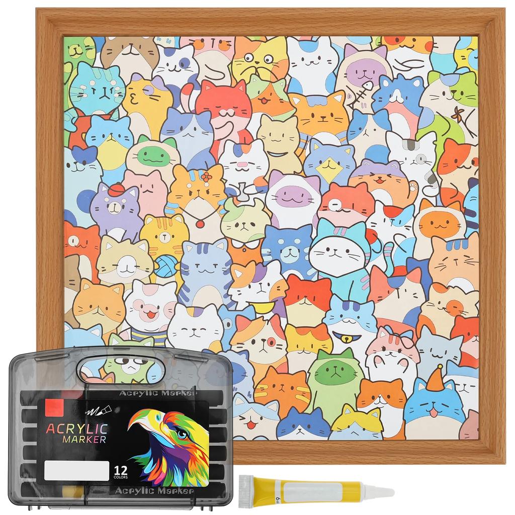 Wooden Coloring Puzzle Cat/Dog Coloring Puzzle with 12 Color Marker Pen DIY Doodling Jigsaw Puzzles Home Decor for Kids & Adults