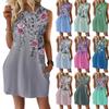Lässiges und modisches ärmelloses, mittellanges Kleid mit Rundhalsausschnitt und Druck für Damen