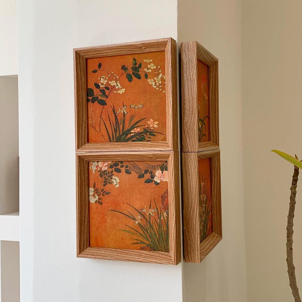 Vintage Retro Floral Greenery Oil Painting - Square Chinese Decor for Living Room and Study Walls