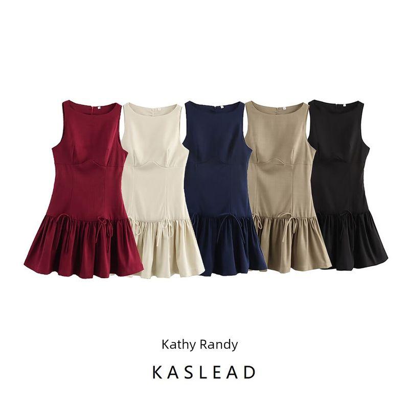 Kaslead New Arrival Women's Clothing Fashion Style Fashion Minimalist Bowknot Decoration Sleeveless Dress