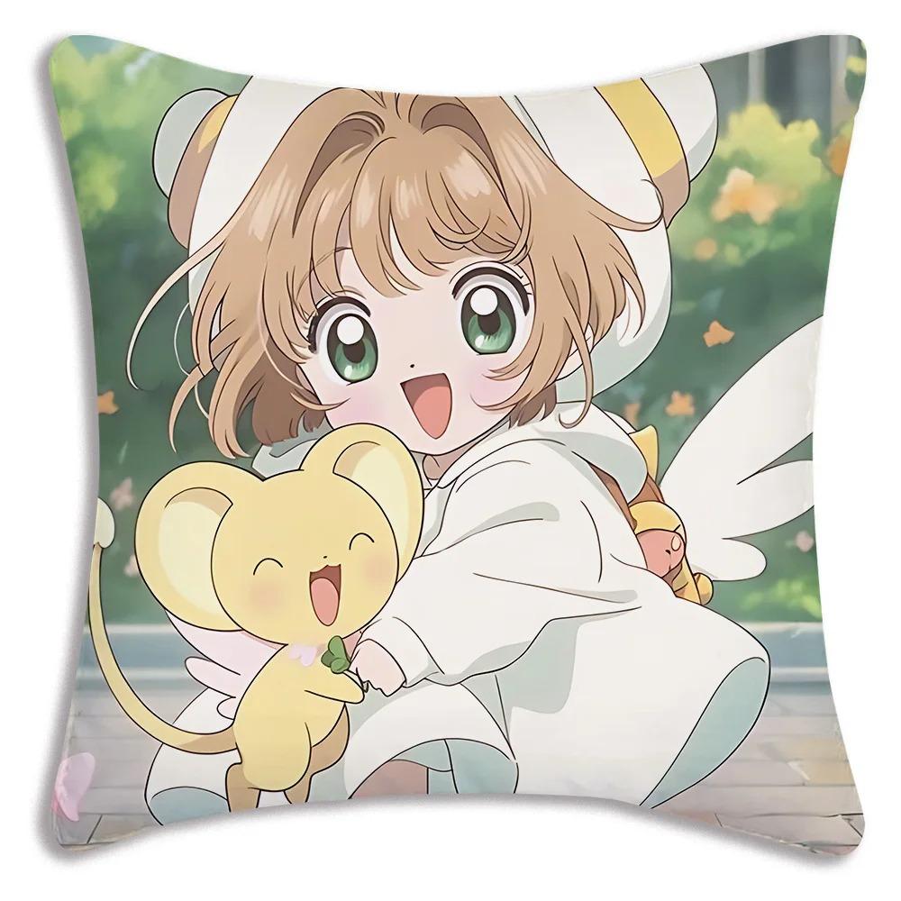 PC Sakura Anime Pillow Cover Magical Girl Print Polyester Cushion Case for Sofa Sakura Kerochan Themed Home Decor