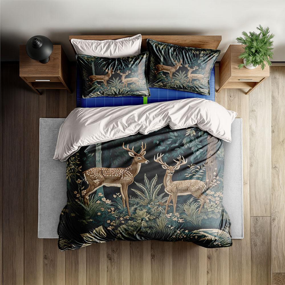 Taupe Cottagecore Wild Deer Duvet Cover Set EU Single Double King US Twin Full Queen Size Bed Linen Set