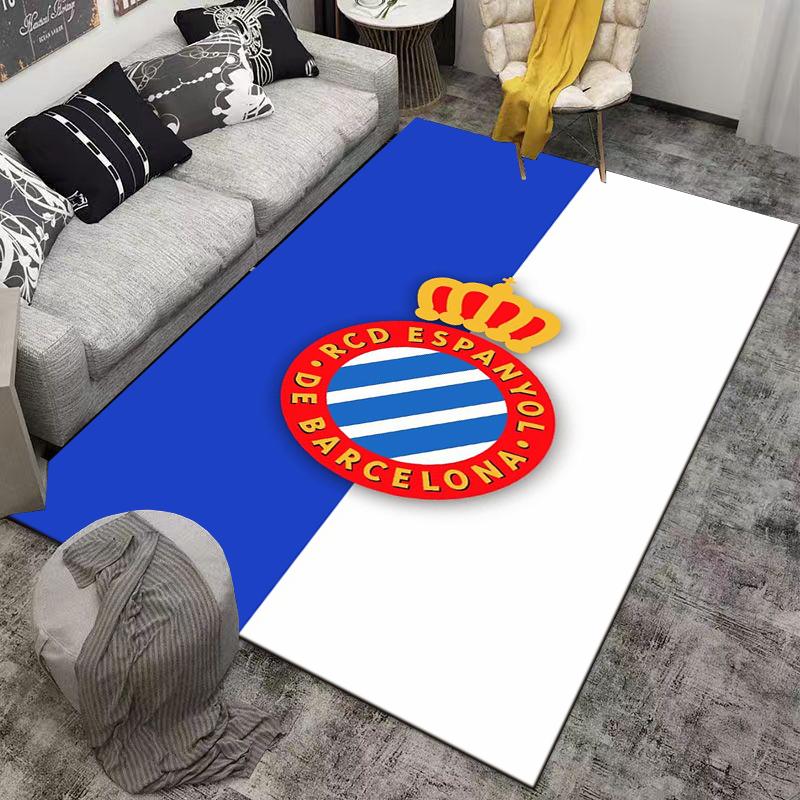 RCD Espanyol De Barcelona Logo Teppich mit Kronen-Design Blau Weiß Geeignet zur Verwendung als Anti-Rutsch-Matte für Wohnzimmer Schlafzimmer Sofas