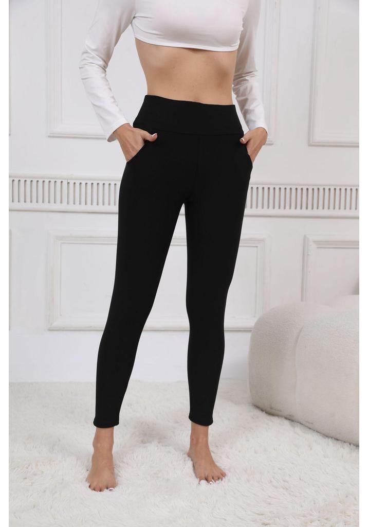 Women's High-Waisted Fleece-Lined Wool Leggings - Warm Skinny Yoga Pants for Autumn/Winter