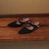 Krazing Pot Suede Butterfly-knot Mules Strange Style Med Heels Summer Size 42 Pointed Toe Slip on Women Shallow Pumps