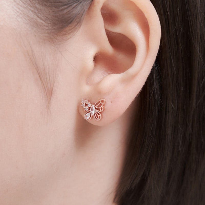 CRANNE 14K GF Butterfly Uneven Cubic Point Earrings C24EGF217