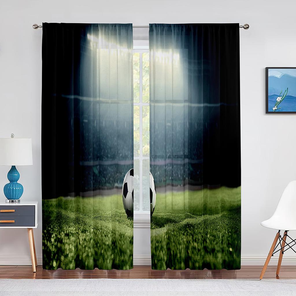 Soccer Striker Kicks The Ball Football Tulle Sheer Curtains for Living Room Bedroom Window Modern Tulle Voile Curtain Decoration
