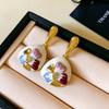 Silver needle retro court enamel color drip oil flower earrings temperament high-end earrings niche design earrings women