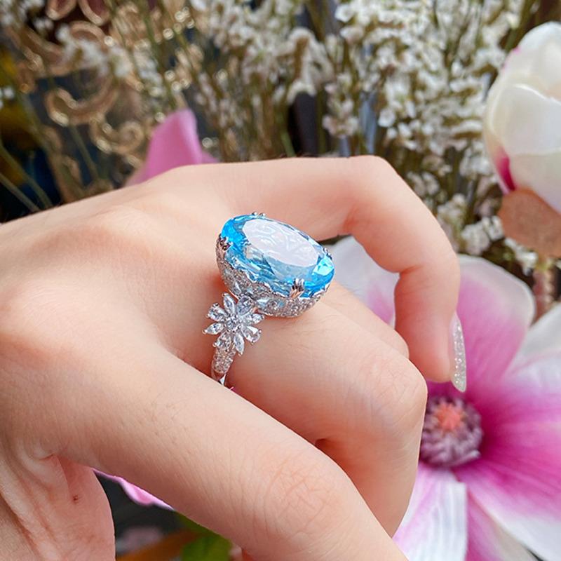 BELLA BOX Hochwertiger, großer Karat-Simulations-Topa-Stein-Diamant-offener Ring als Freundin-Valentinstag-Geschenk