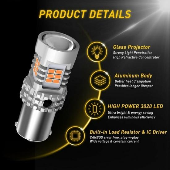 BAU15S PY21W 7507 LED Turn Signal Light Bulb Anti Hyper Flash Amber Yellow 2200K