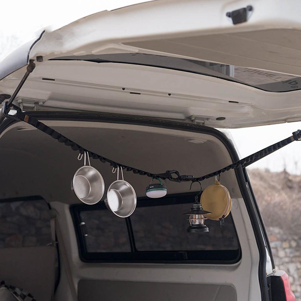 Camping Storage Strap Multifunctional Portable Tent Lanyard Hanging Rope with Hooks for Outdoor Gardens Black L