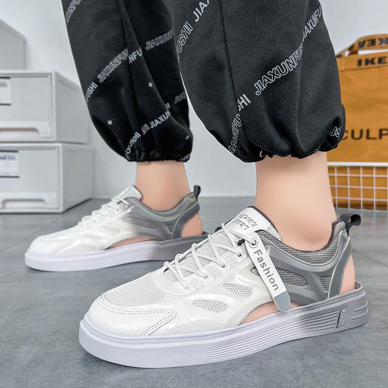 

Мужские спортивные сандалии, летние белые школьные сетчатые кроссовки для бега, повседневная прогулочная обувь, дышащая обувь большого размера 46 серый