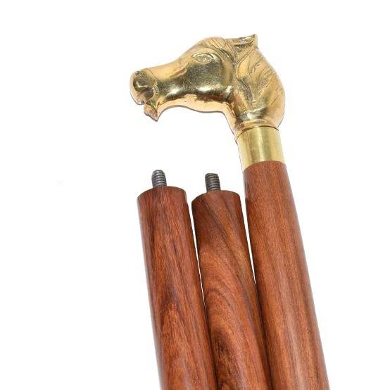 Foldable Handcrafted Sheesham Wood Unisex Surgical Walking Stick with Horse Brass Handle