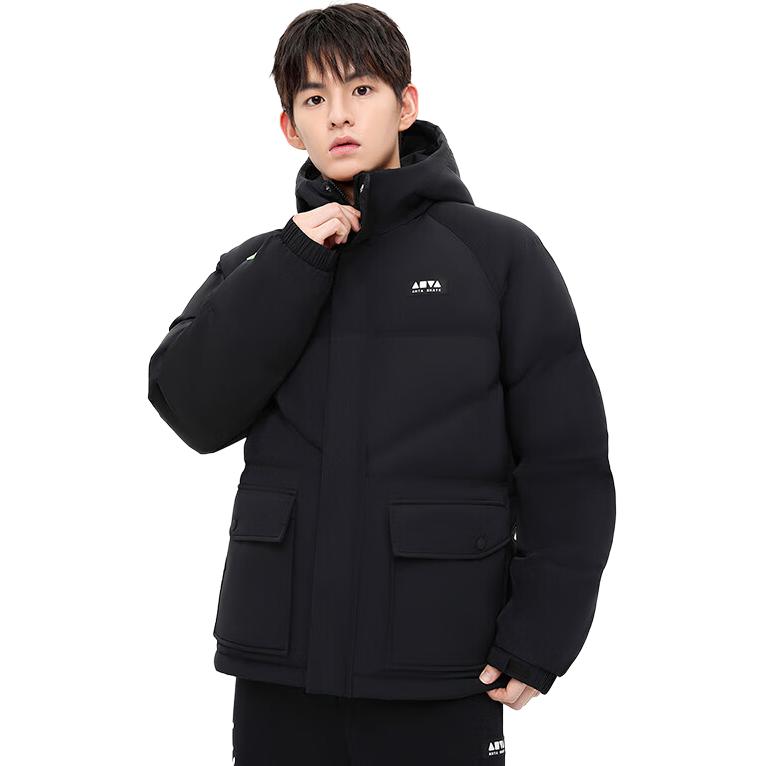 Anta Lifestyle Series Letter Zipper Hooded Down Jacket Unisex Outerwear Basic-Black 172348901-2