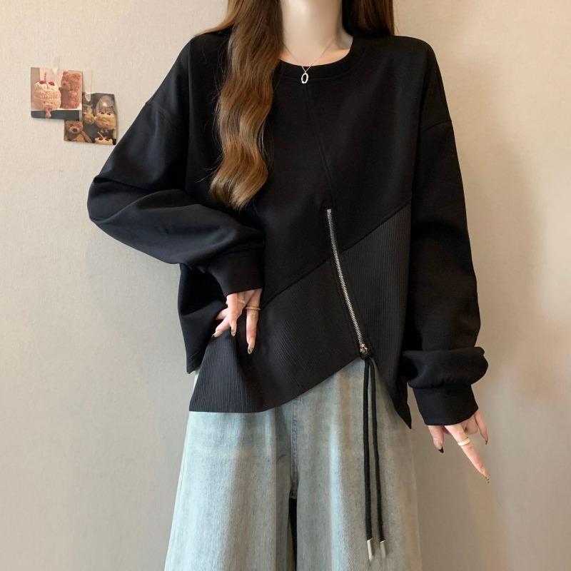 Spring Internet Celebrity New Fashion Sweatshirt for Women with Irregular Zipper and Versatile Top Trendy Design