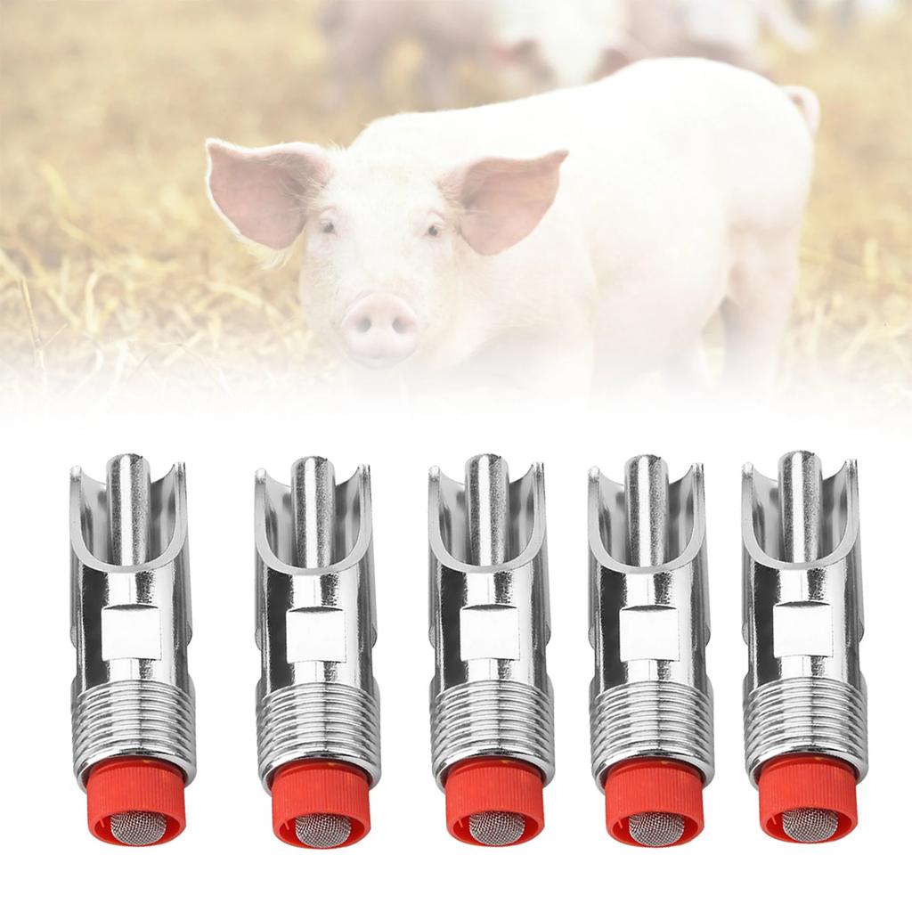 5 Stück Edelstahl Automatischer Schweinenippeltränker Tränke Rote Kappe Entenschnabel