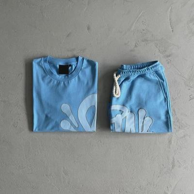 Synaword Men's Trendy American Foam Letter Print T-Shirt & Shorts Set