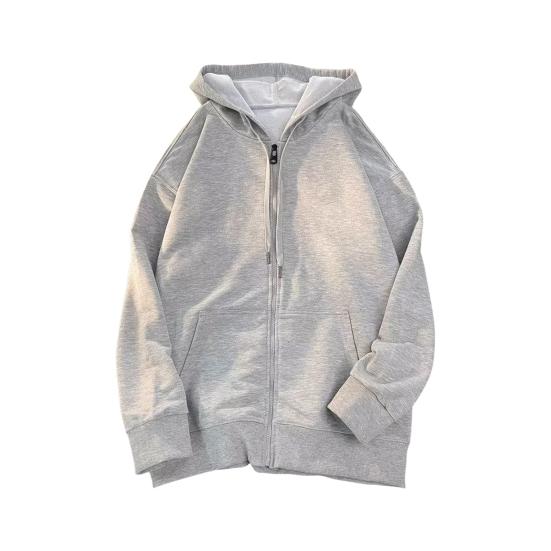 Мужская толстовка с капюшоном на шнурке, свободная, с капюшоном, на молнии, кардиган, верхняя одежда с карманами, большой размер, спортивная куртка средней длины в американском стиле M светло-серый