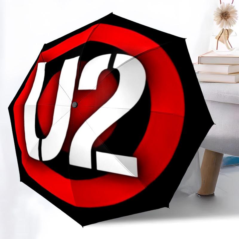 1pc U2, Music Band Logo Automatic Open/Close Umbrella - Compact Travel Umbrella with 8-Rib Durable Frame, Lightweight & Portable for Commuting, Fashio