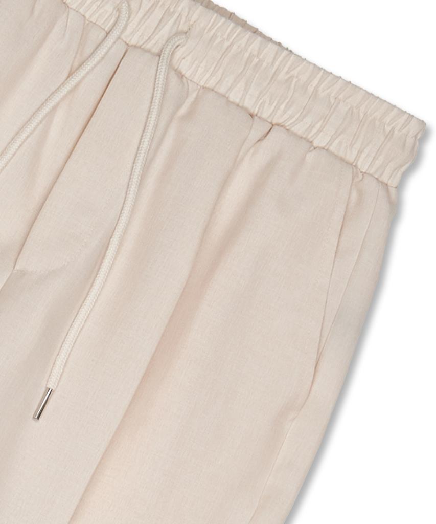 Atejeu Cool Linen-Like Single-Pleat Semi-Wide Elastic Waist Pants [Beige]