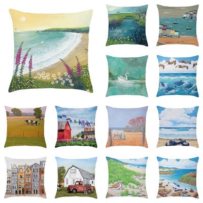 Car Living Room Sofa Cushion Cover Luxury Home Decor Pillow Cover Farm Garden City Seascape Print