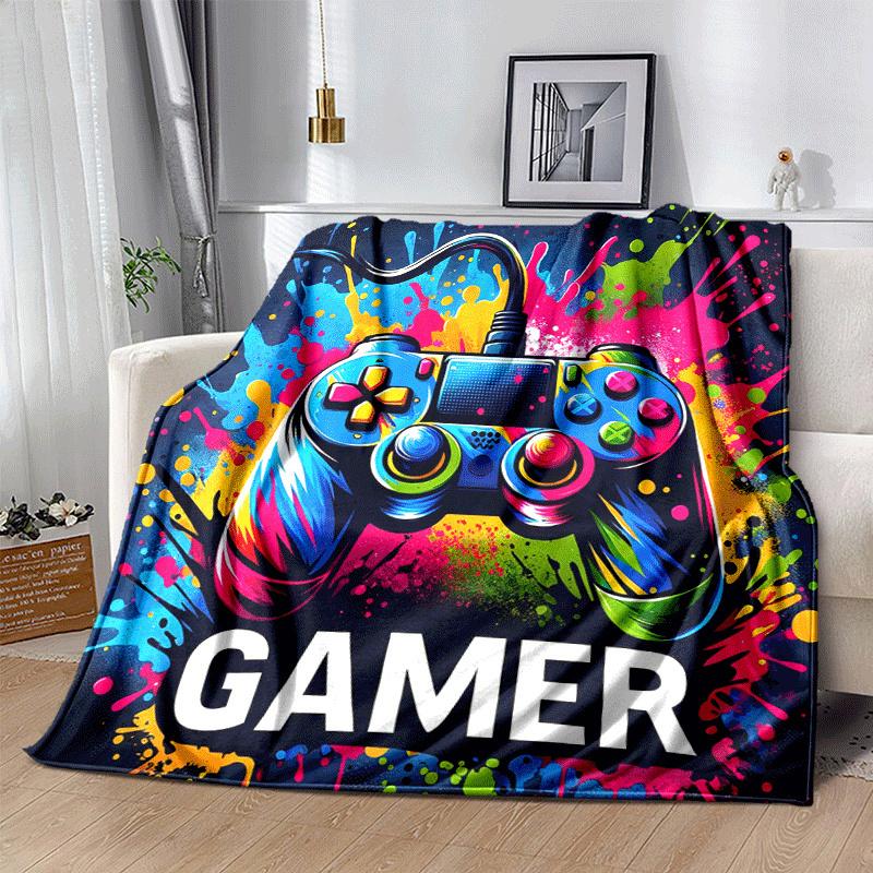 1pc Game Controller Printing Lightweight Flannel Blanket, Comfortable and Warm Blanket, for Camping Sofa Bed and Couch Office, in All Seasons
