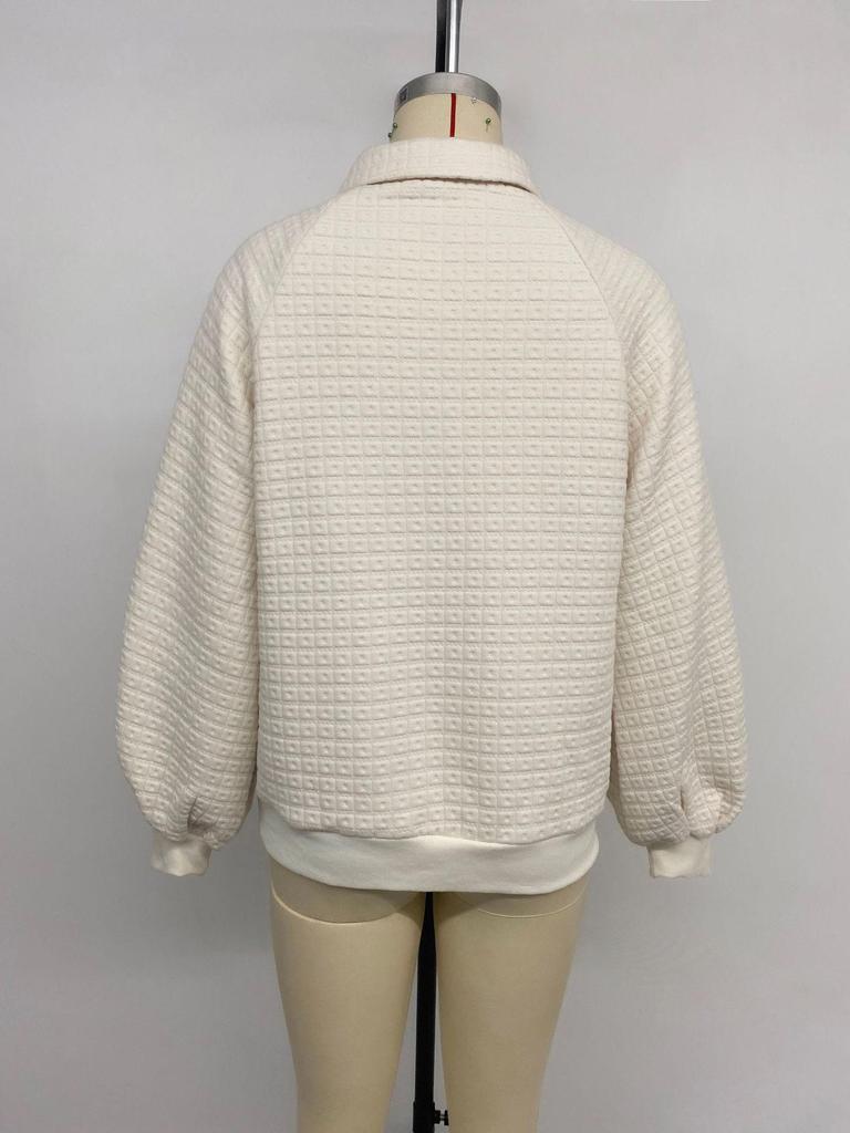 Baifen Zhiyi 2025 Autumn/Winter Women's Casual Solid Color Textured Thick Hoodie with Lapel