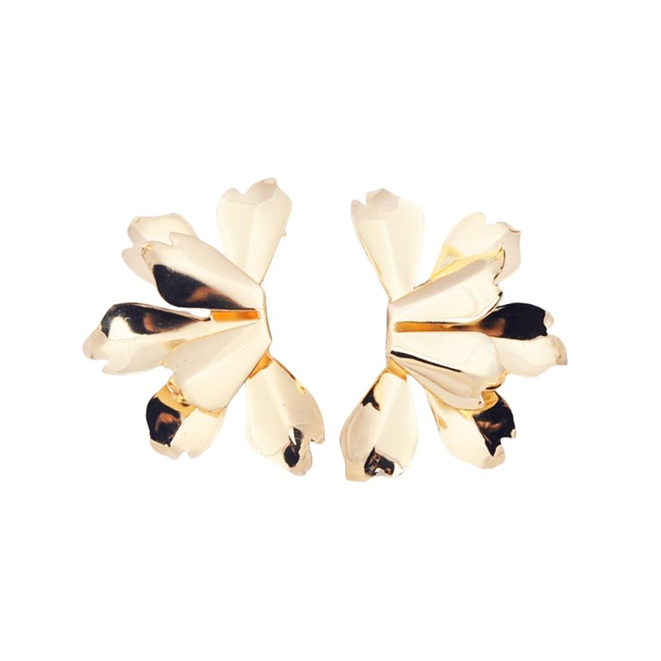 Irregular Flower Petal Smooth Metal Exaggerated Golden Big Drop Earrings for Women Geometry Punk Ear Party Jewelry