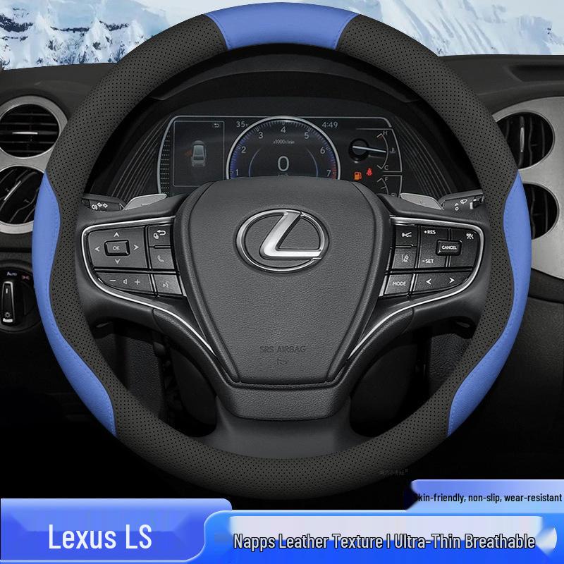 Lexus LS 2023/2024 Genuine Leather Steering Wheel Cover - Four Seasons, No-Sew, Anti-Slip Grip.