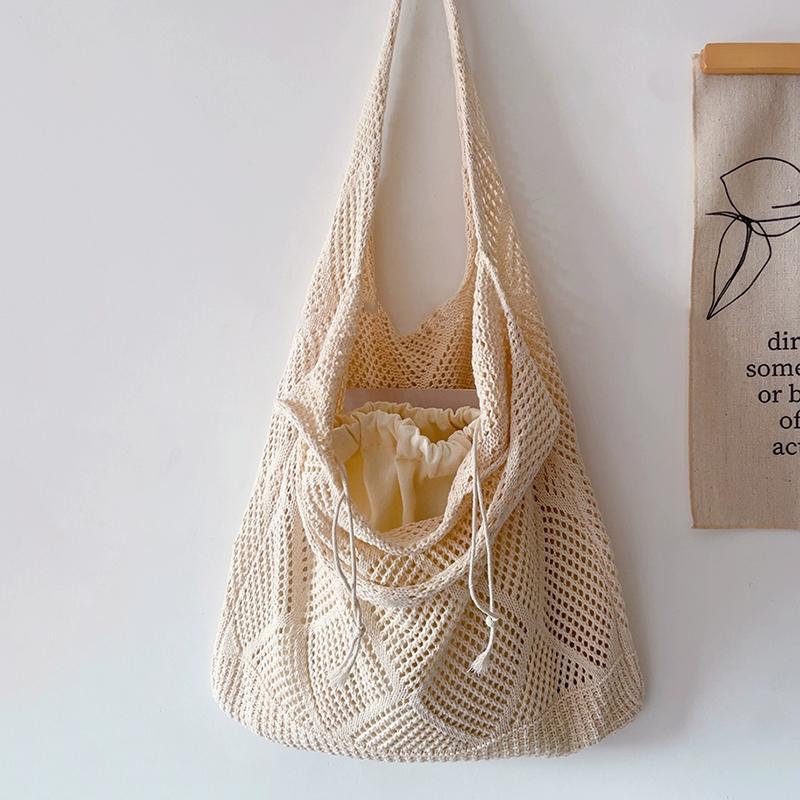 

Yogodlns Summer Beach Crochet Shoulder Bag for Women Lightweight Knitted Tote Handbag Summer Shopping Travel Shoulder Purse 37x2x29cm бежевый