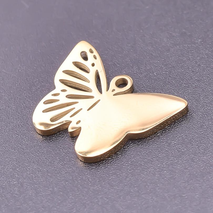 5pcs 18k Real Gold Plated Animal Pendant Stainless Steel Butterfly Charm For Jewelry Making Supplies Papillons Fuxk Men Pendants