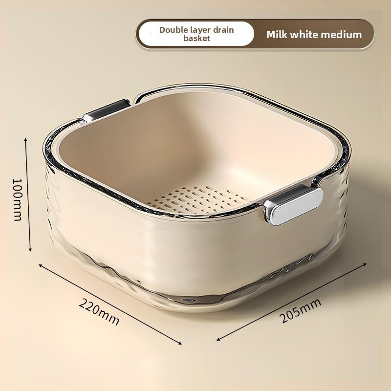 Double layer Vegetable Washing Basket Six piece Set, Multifunctional Plastic Basket for Kitchen and Living Room