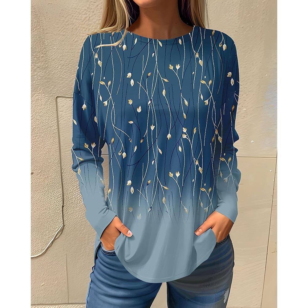 A 3D printed long-sleeved T-shirt for women, casual and fashionable