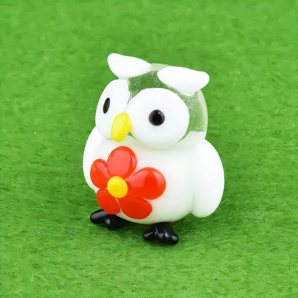 Four Cart Cute Handmade Glasswork White Plum Blossom Owl